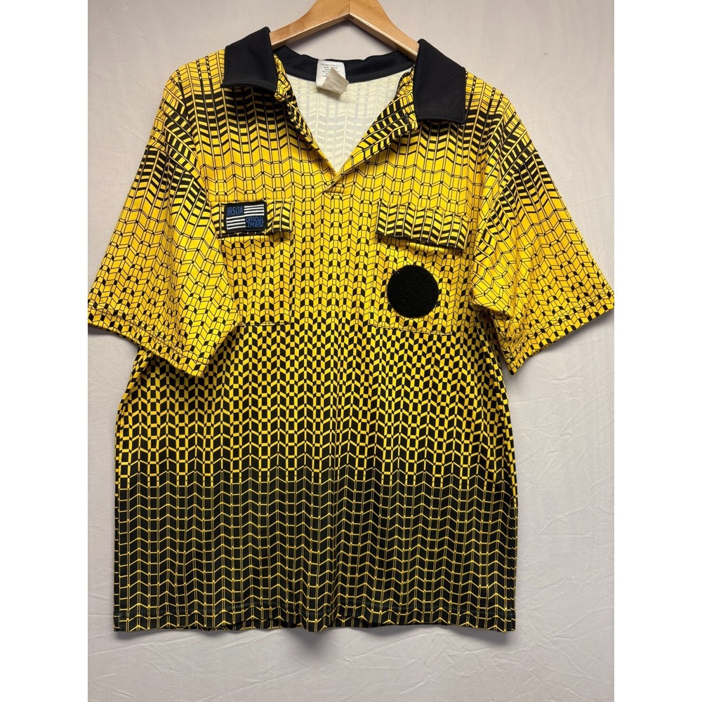 Official Sports NISOA Soccer Referee Polo Shirt Jerseys Mens Yellow Black Geo